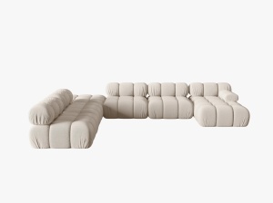 COLTAR MODULAR BELLIS, STANGA, 6 LOCURI, 379 CM, BEJ DESCHIS 23, TAPITERIE DIN CATIFEA 3D, DESIGN DEOSEBIT