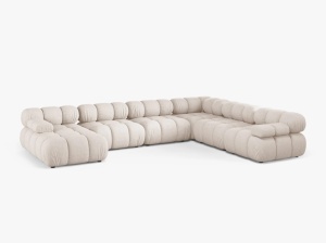COLTAR MODULAR PANORAMIC BELLIS, PE DREAPTA, BEJ, CU TAPITERIE DIN TEXTIL STRUCTURAT LIBERTY, MICADONI