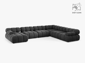COLTAR MODULAR PANORAMIC BELLIS, PE DREAPTA, GRI, CU TAPITERIE DIN CATIFEA VENUS, MICADONI
