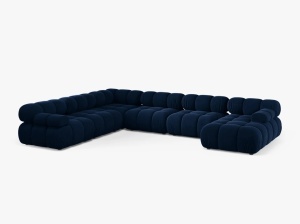 COLTAR MODULAR PANORAMIC BELLIS, PE STANGA, ALBASTRU ROYAL, CU TAPITERIE DIN CATIFEA BLUVEL, MICADONI