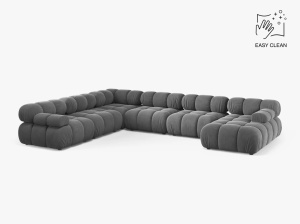 COLTAR MODULAR PANORAMIC BELLIS, PE STANGA, GRI DESCHIS, CU TAPITERIE DIN CATIFEA VENUS, MICADONI