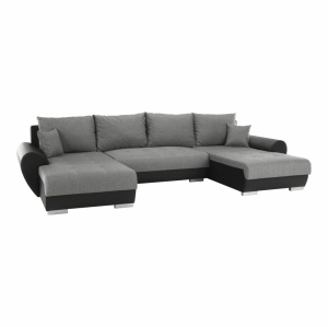 COLTAR TRENDY, TIP U, NEGRU/GRI, DIN PIELE ECOLOGICA SI TEXTIL, EXTENSIBIL, SPATIU DEPOZITARE, STIL MODERN, TK - Img 2