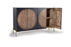 COMODA 145CM, NEGRU/NUC INCHIS, DIN LEMN DE MANGO, 4 USI, GINER Y COLOMER - Img 3