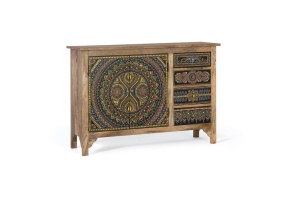 COMODA/BUFET 107CM, MULTICOLOR/NATURAL, DIN LEMN DE MANGO, PICTAT MANUAL - Img 2