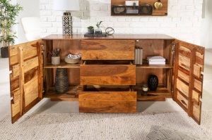 COMODA DIN LEMN MASIV, FIRE&EARTH 160CM, COD 38113, DESIGN VINTAGE/INDUSTRIAL - Img 3