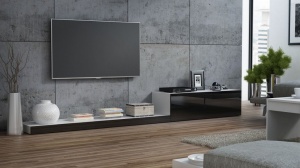 COMODA LIVING RTV LIFE ALB/NEGRU DESIGN MODERN CM