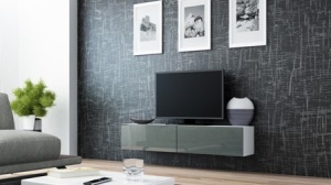 COMODA LIVING RTV VIGO 140 MINI ALB/GRI DESIGN MODERN CM