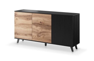 COMODA RANDOM KM-1, 160X82 CM, STEJAR WOTAN/NEGRU, DIN MDF FURNIRUIT, POLIPROPILENA SI METAL, STIL MODERN - Img 2