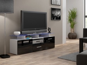 COMODA RTV CU LED EVORA ALB/NEGRU LUCIOS DESIGN MODERN CM