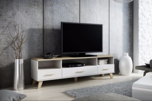 COMODA RTV LIVING LOTTA 180-3S3K ALB/STEJAR SONOMA DESIGN SCANDINAV CM