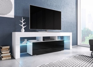 COMODA RTV LIVING TORO 138 ALB/NEGRU DESIGN MODERN CM
