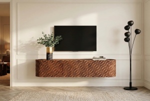 COMODA TV, ALDON 160CM, REALIZAT DIN LEMN DE MANGO 3D SI METAL, CULOARE MARO, ARTIM GROUP SELECTION