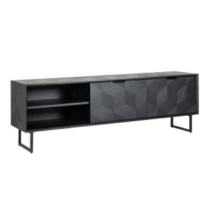 COMODA TV BLAX, 180 CM, NEAGRA, DIN FURNIR DE STEJAR SI METAL, RICHMOND INTERIORS