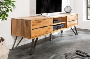 COMODA TV LIVING 160CM, EDGE, LEMN MASIV STEJAR, STIL INDUSTRIAL, ARTIM GROUP SELECTION - Img 2