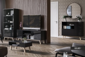 COMODA TV VERO DE CULOARE NEAGRA HIGH GLOSS 150CM DESIGN SCANDINAV - Img 1