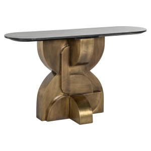 CONSOLA MADDOX, 130 CM, NEGRU/AURIU ANTICHIZAT, MARMURA, MDF SI METAL, STIL MODERN, RICHMOND INTERIORS