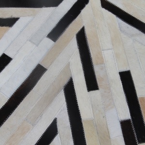 Covor de lux din piele, negru/bej/alb, patchwork, 150x150, PIELE DE VITĂ TIP 8, 0000188867 - Img 3