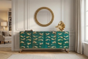 DULAP/BUFET LIVING, GOLDEN LAGOON 180CM, REALIZAT DIN LEMN DE MANGO 3D SI METAL, CULOARE TURCOAZ, ARTIM GROUP SELECTION