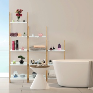 ETAJERA GAPA TYP 3, ALB/BAMBUS, DIN MDF SI BAMBUS LACUIT, STIL MODERN, TK - Img 3