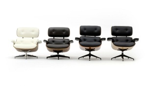 FOTOLIU CU TABURET LOUNGE HM, PIELE NATURALA ITALIANA SI LEMN, CULOARE NEGRU/MARO, STIL EAMES - Img 11