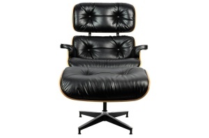FOTOLIU DE RELAXARE DE LUX CU TABURET, ARTIM LOUNGE HM SOFT PREMIUM, REALIZAT PIELE NATURALA ITALIANA SI LEMN, CULOARE NEGRU/NUC, STIL EAMES - Img 2