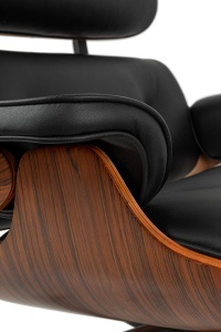 FOTOLIU EXCLUSIVIST CU TABURET, LOUNGE HM PREMIUM, NEGRU, PIELE NATURALA SI LEMN DE TRANDAFIR, STIL MODERN - Img 5