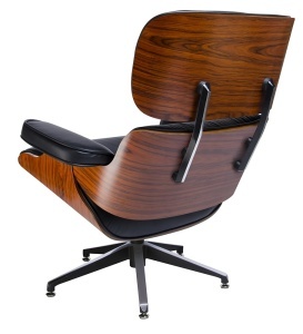 FOTOLIU LOUNGE PREMIUM, PIELE NATURALA ITALIANA SI LEMN DE FRASIN, CULOARE NEGRU/TRANDAFIR, STIL EAMES - Img 2