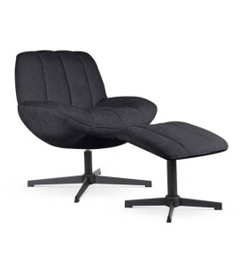 FOTOLIU PIVOTANT LUNA CU SUPORT PENTRU PICIOARE, NEGRU, TAPITERIE DIN TEXTIL PLUSAT SI PICIOARE DIN METAL