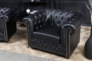 FOTOLIU STIL CLASIC, CHESTERFIELD, DIN PIELE ECO DE CALITATE, NEGRU