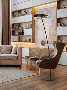 LAMPADAR SELENE, 200 CM, NEGRU MAT, DIN METAL SI STICLA, STIL MODERN