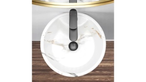 LAVOAR FREESTANDING BLANKA, MARBLE, 84 CM, EFECT DE MARMURA ALBA, DIN CERAMICA, CALITATE SUPERIOARA - Img 3