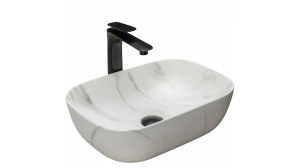 LAVOAR REA BELINDA, 46 CM, EFECT DE MARMURA ALBA MATA, DIN CERAMICA, CALITATE SUPERIOARA - Img 5