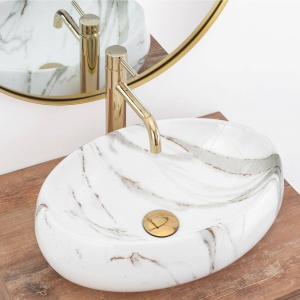 LAVOAR REA LINDA, EFECT DE MARMURA ALBA, 48,5 CM, DIN CERAMICA, CALITATE SUPERIOARA