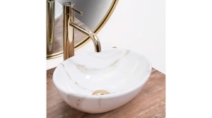 LAVOAR REA SOFIA MINI, SHINY AIAX, EFECT DE MARMURA ALBA, 35 CM, DIN CERAMICA, CALITATE SUPERIOARA