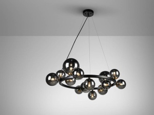 LUSTRA/PLAFONIERA ASTROS, 92 CM, NEGRU MAT/FUMURIU, DIN METAL SI STICLA, STIL MODERN - Img 4