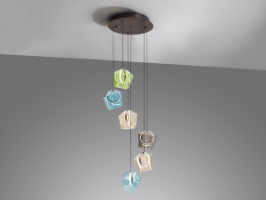 LUSTRA/PLAFONIERA INGRID, 40/220 CM, BRONZ PERIAT/MULTICOLOR, DIN STICLA SI ALUMINIU, STIL MODERN - Img 3