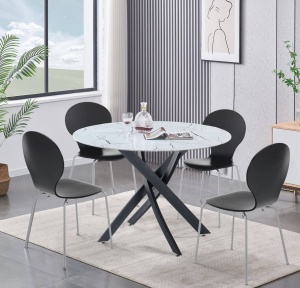 MASA 110CM, BILL WHITE, DIN METAL SI STICLA, EFECT DE MARMURA, DESIGN MODERN - Img 3