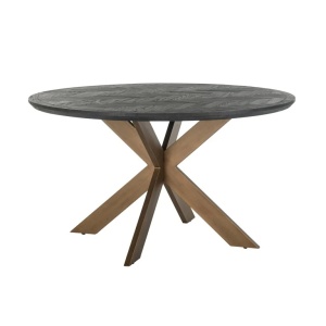 MASA DINING BLACKBONE, 140 CM, NEGRU RUSTIC/AURIU ANTICHIZAT, DIN STEJAR SI METAL, RICHMOND INTERIORS