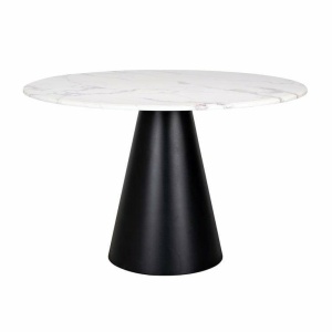MASA DINING DEGAS, 120 CM, EFECT DE MARMURA ALBA/NEGRU, DIN MARMURA ARTIFICIALA SI METAL, RICHMOND INTERIORS