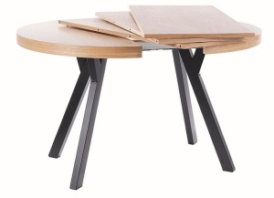 MASA DINING EXTENSIBILA DOMINGO, 100/250 CM, STEJAR/NEGRU, BLAT DIN FURNIR NATURAL SI PICIOARE DIN METAL, STIL MODERN - Img 8