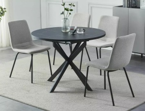 MASA DINING EXTENSIBILA GASTON, 100/135 CM, EFECT DE MARMURA NEAGRA/NEGRU, BLAT DIN MDF SI PICIOARE DIN METAL, STIL MODERN - Img 2