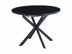 MASA DINING EXTENSIBILA GASTON, 100/135 CM, EFECT DE MARMURA NEAGRA/NEGRU, BLAT DIN MDF SI PICIOARE DIN METAL, STIL MODERN - Img 4