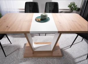 MASA DINING EXTENSIBILA NIGEL, 120/160 CM, STEJAR ARTISAN/ALB MAT, DIN PAL LAMINAT, STIL MODERN - Img 3