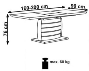 MASA DINING EXTENSIBILA ONYX, ALB/CROM, 160/200 CM, BLAT DIN MDF LACUIT SI PICIOR DIN METAL, STIL MODERN, HALMAR - Img 4