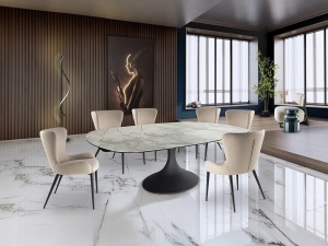 MASA DINING EXTENSIBILA ROTATIVA, ALINA 115/190CM, MDF, CERAMICA SI METAL, DESIGN MODERN, SCHULLER
