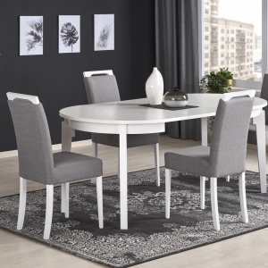 MASA DINING EXTENSIBILA SORBUS, ALBA, 100/200 CM, BLAT DIN MDF SI PICIOARE DIN LEMN MASIV, STIL CLASIC - Img 1
