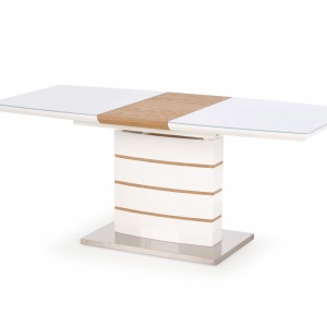 MASA DINING EXTENSIBILA TORONTO, ALB/STEJAR/CROM, 140/180 CM, BLAT DIN MDF, STICLA SI PICIOR DIN METAL, STIL MODERN - Img 3