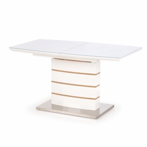 MASA DINING EXTENSIBILA TORONTO, ALB/STEJAR/CROM, 140/180 CM, BLAT DIN MDF, STICLA SI PICIOR DIN METAL, STIL MODERN - Img 5