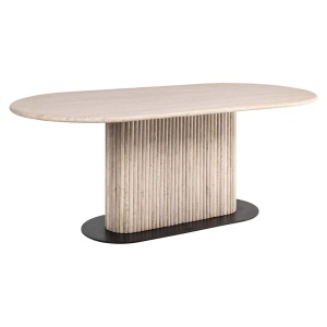 MASA DINING LA CANTERA BEIGE, 213519, 200CM, CONFECTIONATA DIN TRAVERTIN SI METAL, BEJ/NEGRU, STIL MODERN