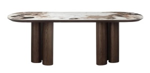 MASA DINING LANGFORD, 214222, 230 cm, LEMN DE STEJAR, MDF, LEMN RECICLAT SI CERAMICA, MARO, STIL MODERN